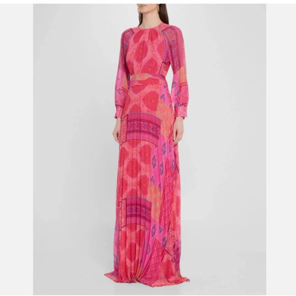 Teri Jon By Rickie Freeman Chiffon Floral Pleated Maxi Gown - Picture 3 of 14